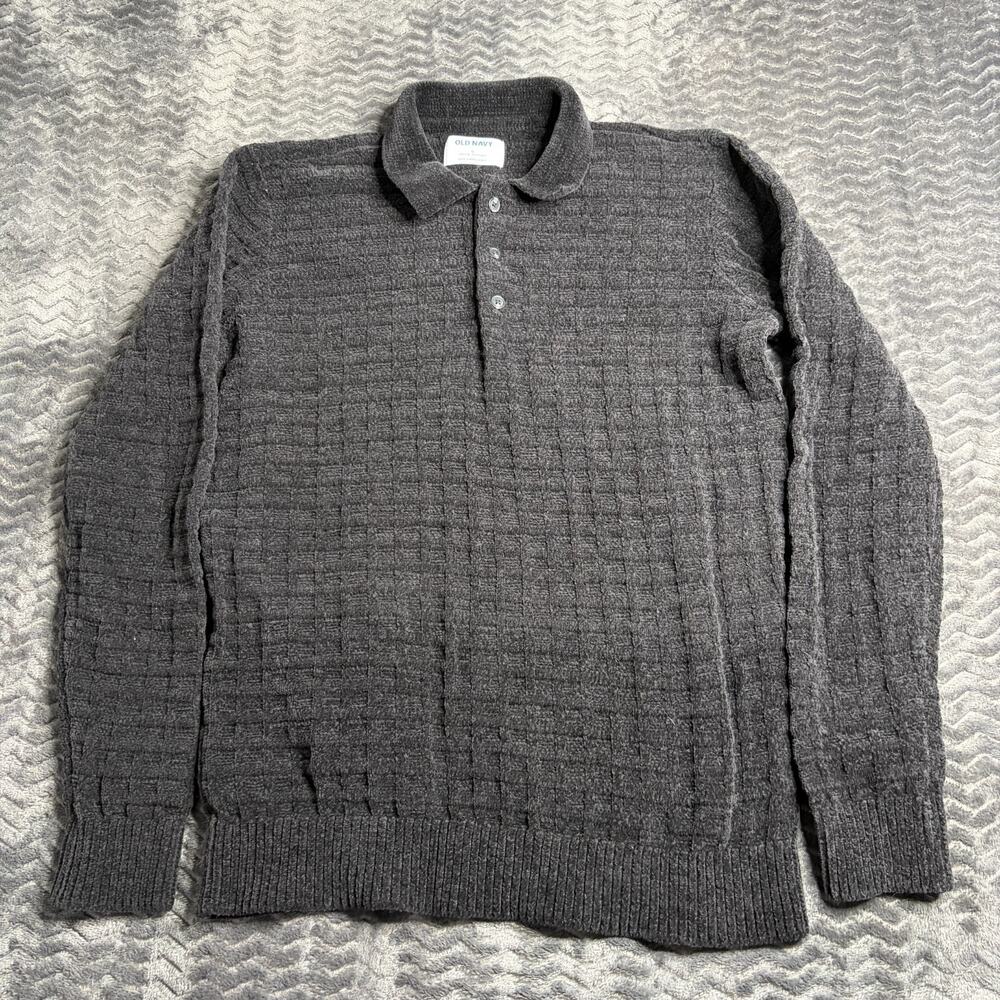 Old Navy Relaxed Chenille Polo Sweater Mens M Black Collared